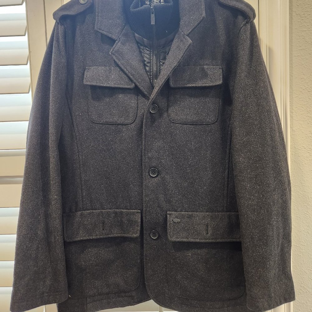Buffalo David Bitton Outerwear Charcoal Full Zip Button Pea Coat Jacket L/G